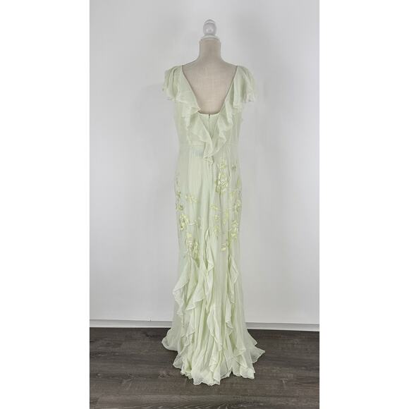 ASOS Embroidered Flutter Sleeve Maxi Dress Frill Hem Light Green Womens Size 12 - Picture 10 of 16